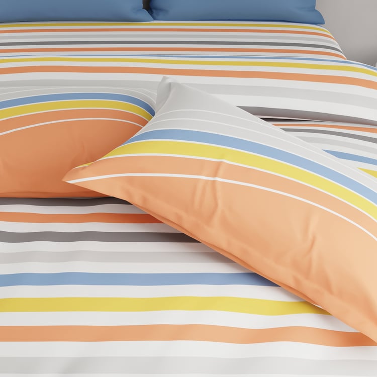 UNITED COLORS OF BENETTON Rainbow Cotton 210TC Striped 3Pcs King Fitted Bedsheet Set