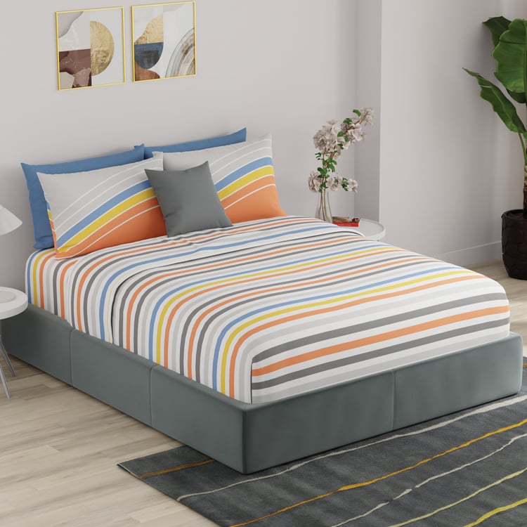 UNITED COLORS OF BENETTON Rainbow Cotton 210TC Striped 3Pcs King Fitted Bedsheet Set