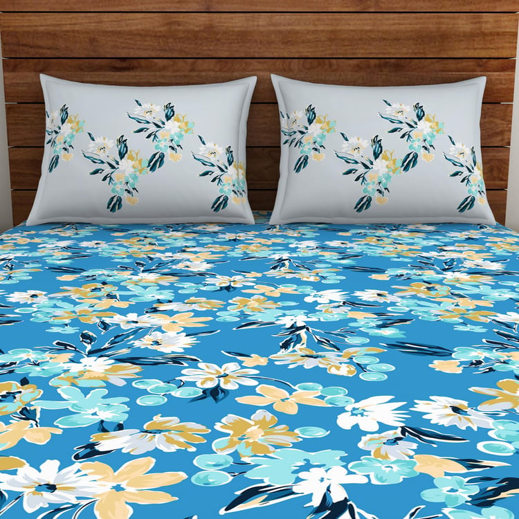 SPACES Boho Florals Cotton 132TC Printed 3Pcs Queen Bedsheet Set