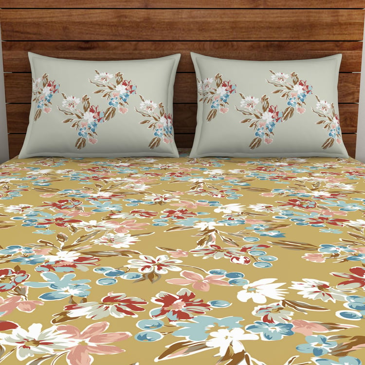 SPACES Boho Florals Cotton 132TC Printed 3Pcs Queen Bedsheet Set