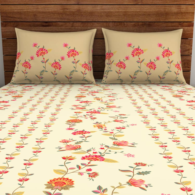 SPACES Boho Florals Cotton 132TC Printed 3Pcs Queen Bedsheet Set