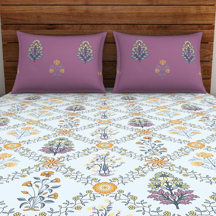 SPACES Indian Ethnic Cotton 132TC Printed 3Pcs Queen Bedsheet Set