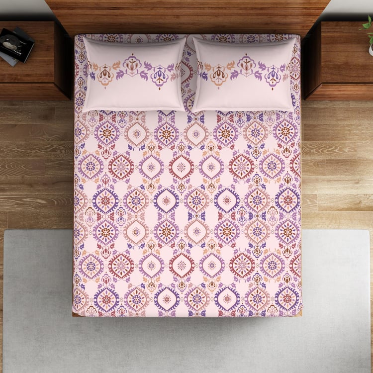 SPACES Indian Ethnic Cotton 132TC Printed 3Pcs Queen Bedsheet Set