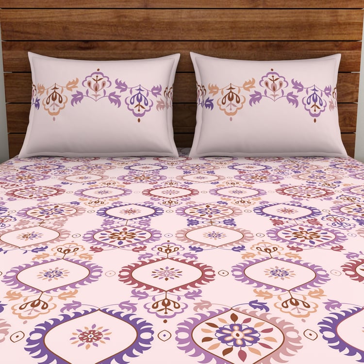 SPACES Indian Ethnic Cotton 132TC Printed 3Pcs Queen Bedsheet Set