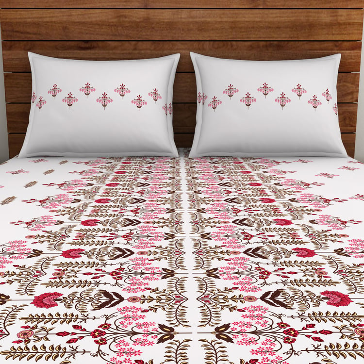 SPACES Indian Ethnic Cotton 132TC Printed 3Pcs Queen Bedsheet Set