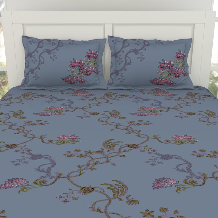 SPACES Lattice Cotton 144TC Floral Print 3Pcs King Fitted Bedsheet Set