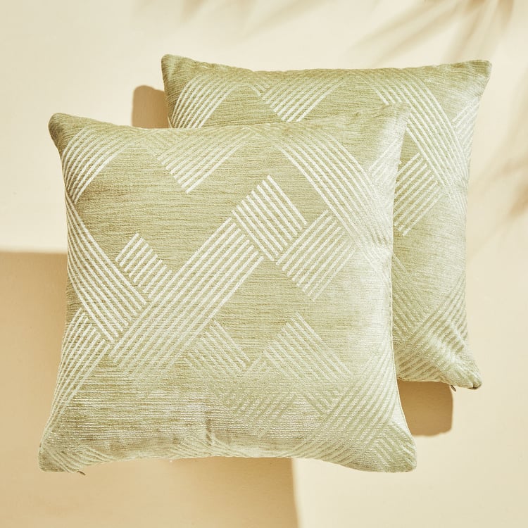 Calamus Ziggurat Set of 2 Velvet Jacquard Cushion Covers - 40x40cm