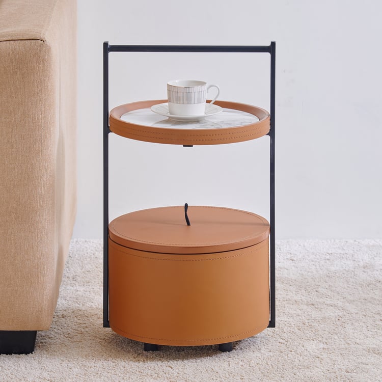 Mills Ceramic Top Accent Table - Brown