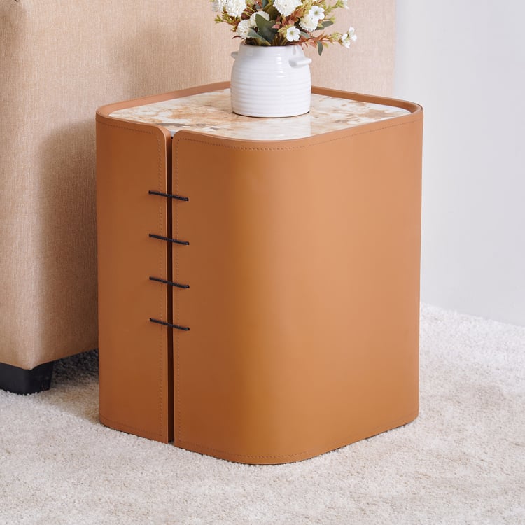 Mills Ceramic Top End Table - Brown