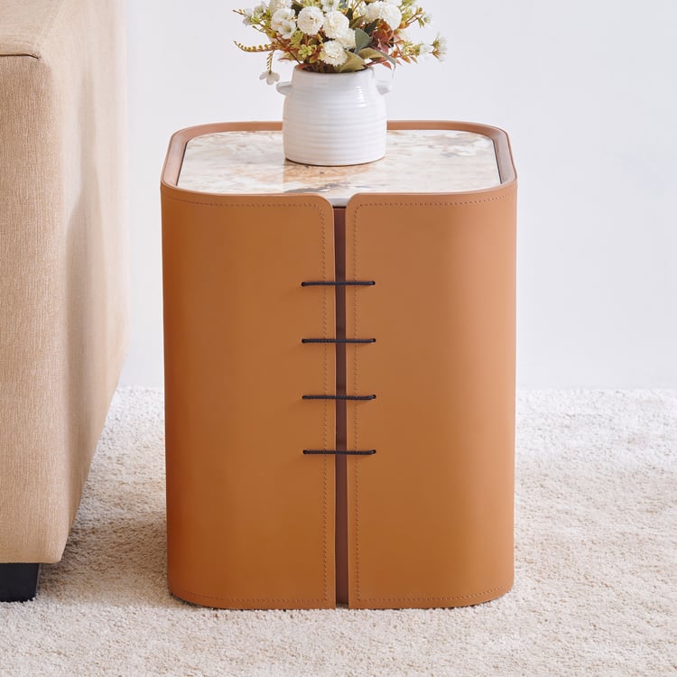 Mills Ceramic Top End Table - Brown