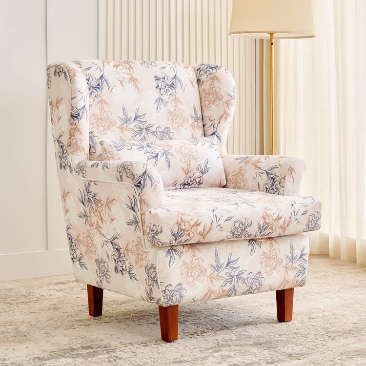 Helios Allison Fabric Wing Chair with Cushion - Beige