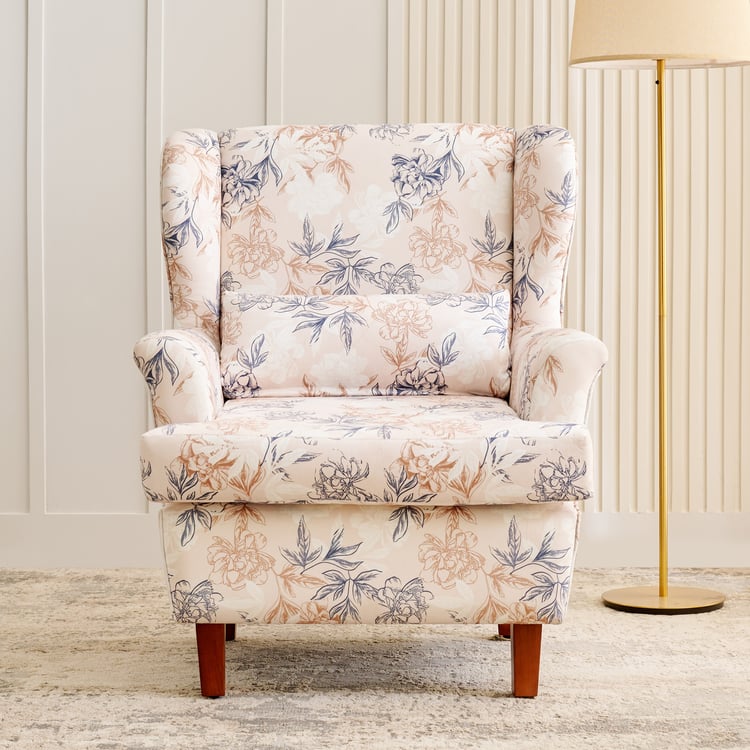 Helios Allison Fabric Wing Chair with Cushion - Beige