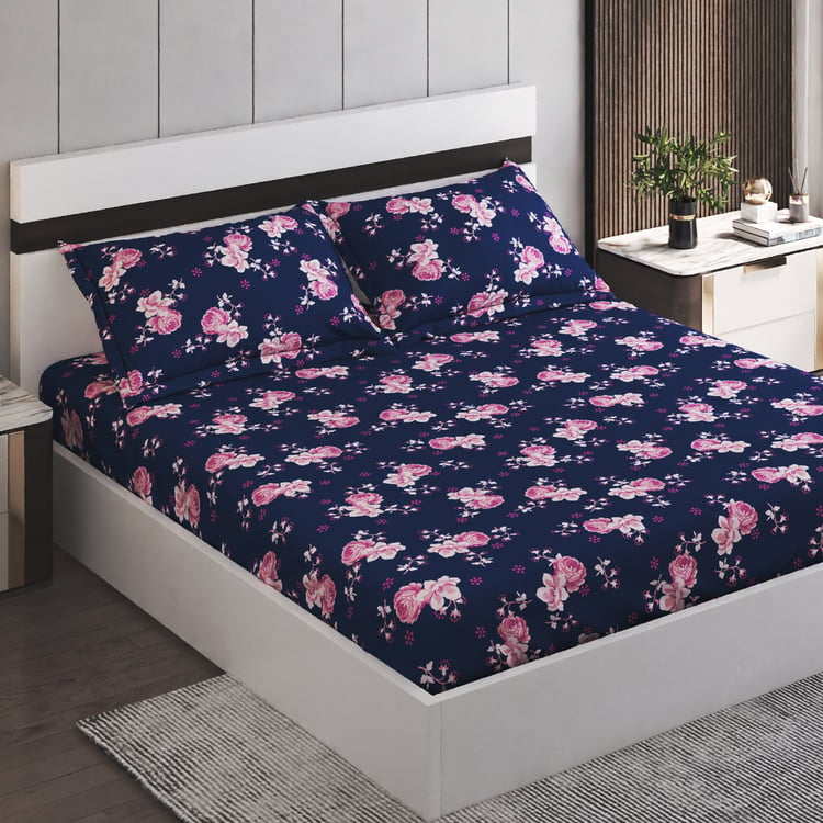 Ezra Peony Cotton 144TC Printed 3Pcs Queen Bedsheet Set