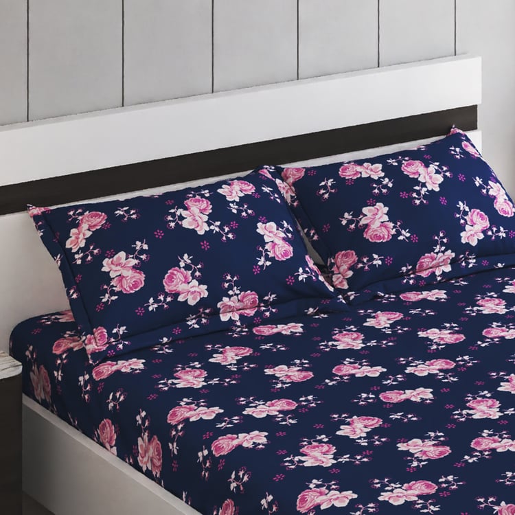 Ezra Peony Cotton 144TC Printed 3Pcs Queen Bedsheet Set