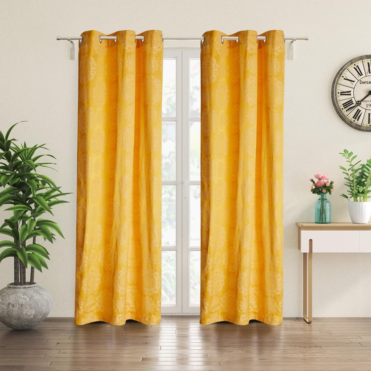 Jade Cassa Set of 2 Jacquard Light Filtering Door Curtains - 7ft
