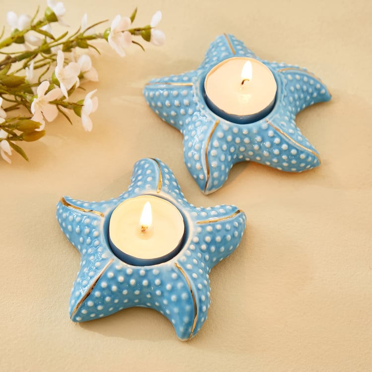 Bleam Marine Set of 2 Ceramic Starfish T-Light Holders