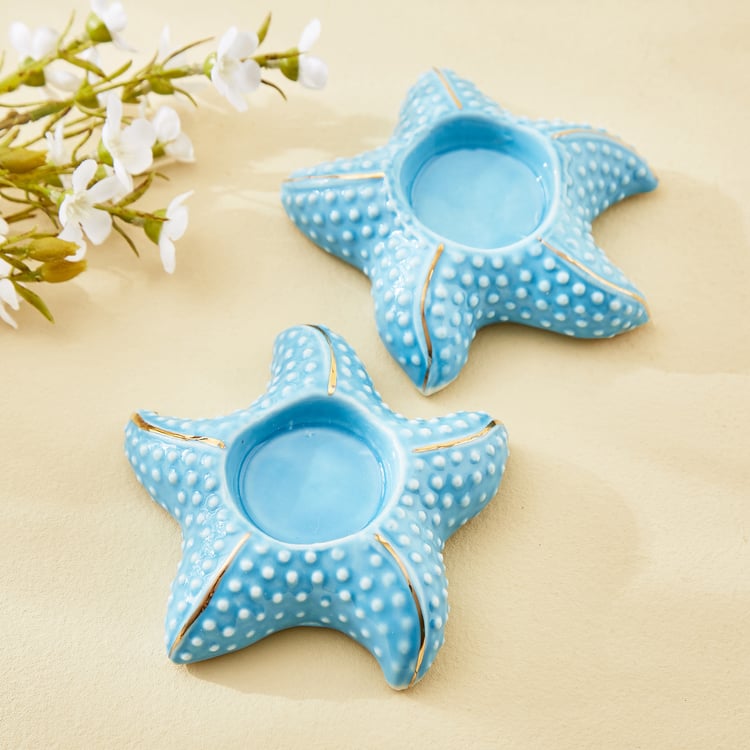 Bleam Marine Set of 2 Ceramic Starfish T-Light Holders