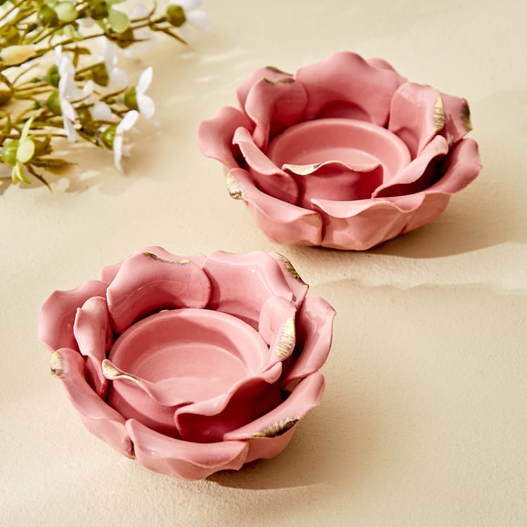 Bleam Rose Set of 2 Ceramic T-Light Holders