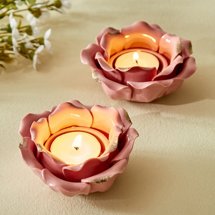 Bleam Rose Set of 2 Ceramic T-Light Holders