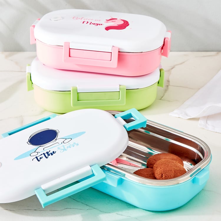 Back To School Unicorn Print Steel Lunch Box - 630ml