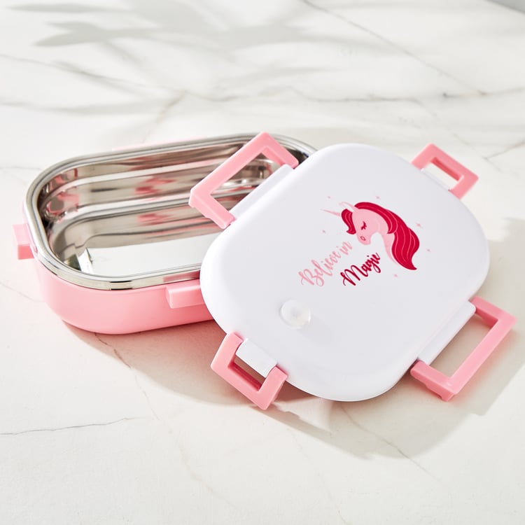 Back To School Unicorn Print Steel Lunch Box - 630ml
