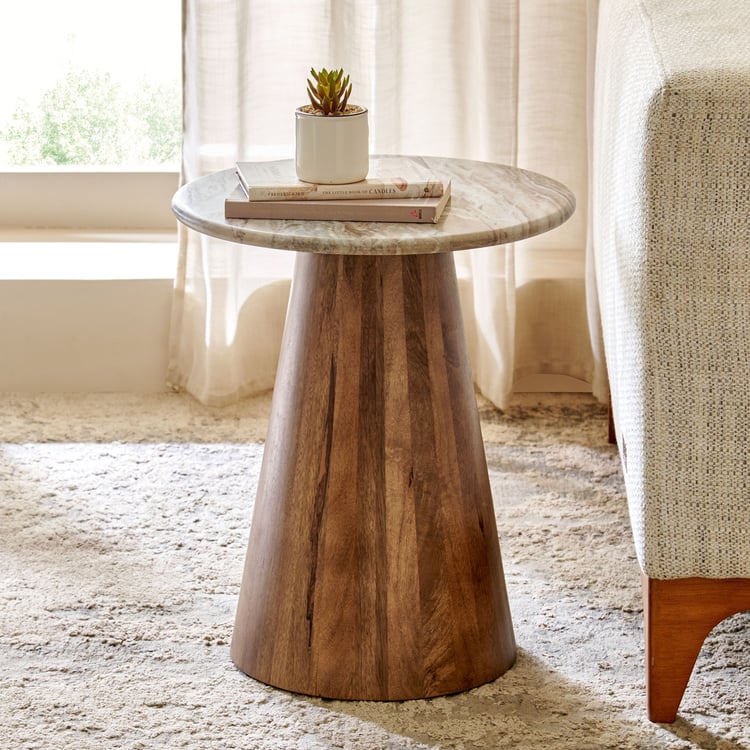 Wells Marble Top End Table - Brown