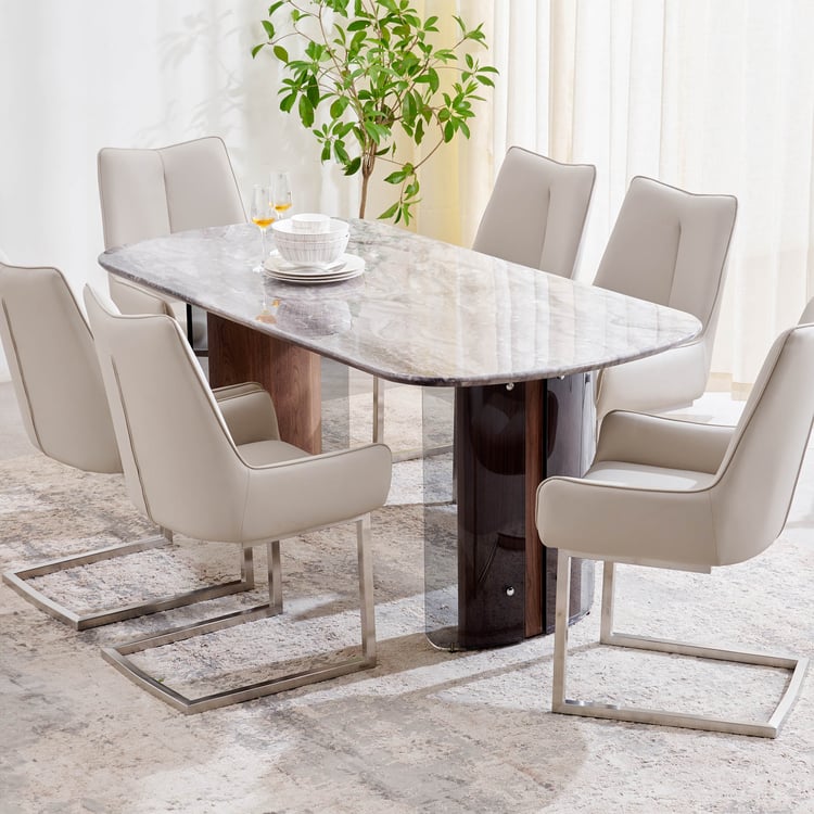 Trinity Faux Marble Top 6-Seater Dining Table - Grey and Brown