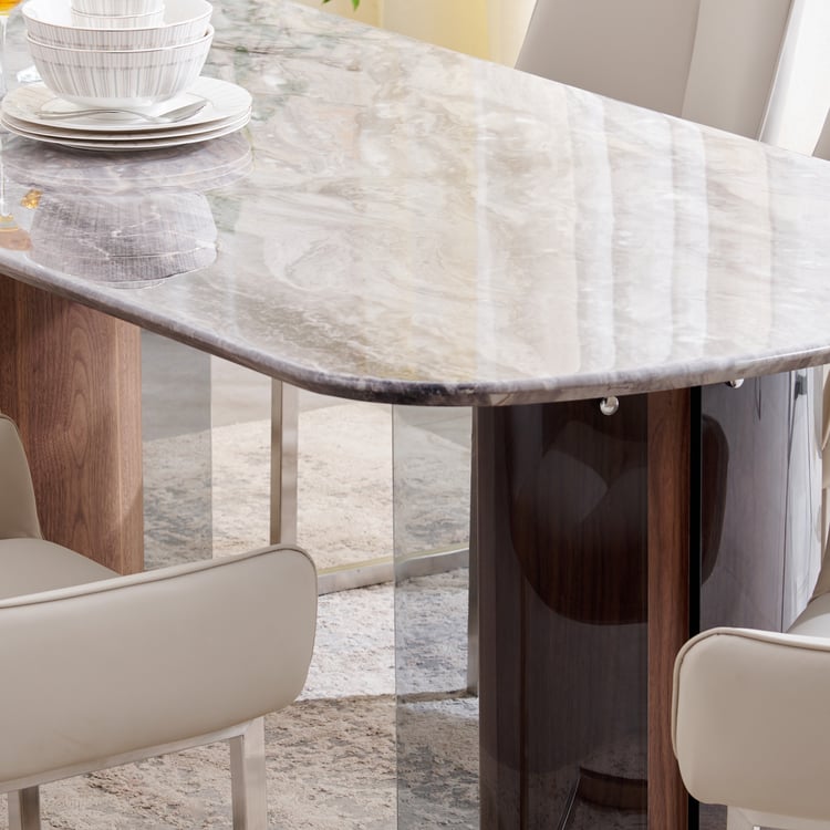 Trinity Faux Marble Top 6-Seater Dining Table - Grey and Brown