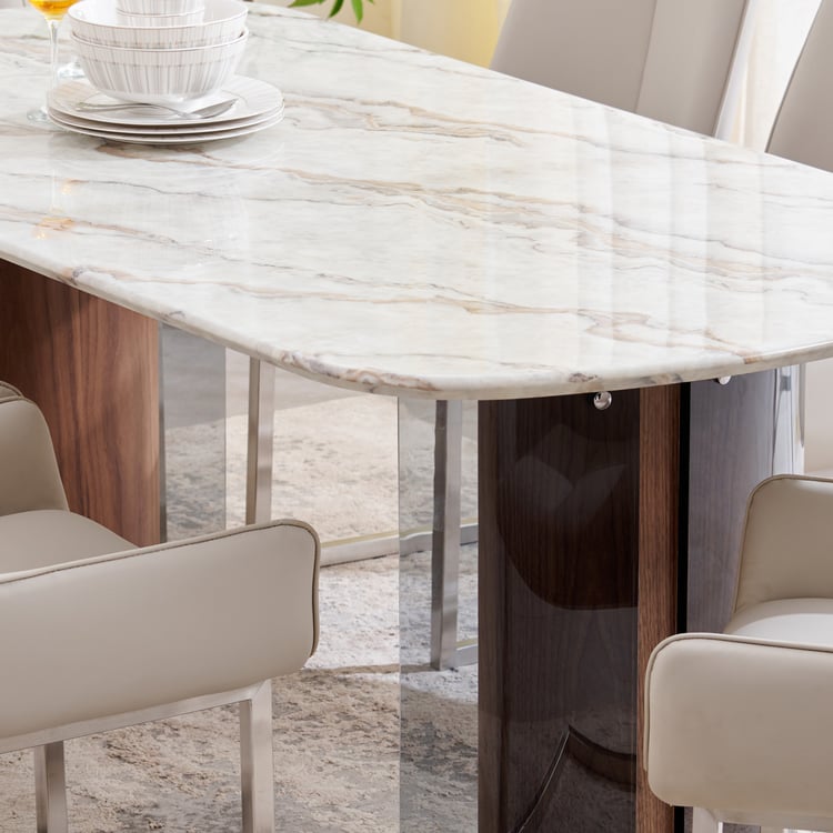 Trinity Faux Marble Top 6-Seater Dining Table - Brown and Beige