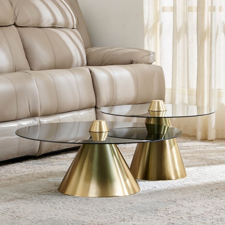 Torino Glass Top Set of 2 Coffee Tables - Gold