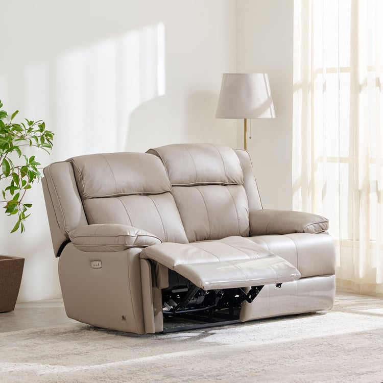 Torino Half Leather 2-Seater Electric Recliner Set - Grey