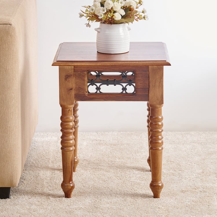 Helios Kian Sheesham Wood End Table - Brown