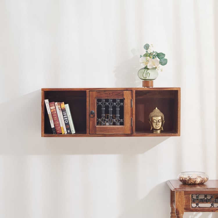 Helios Kian Sheesham Wood Wall Shelf with Door - Brown