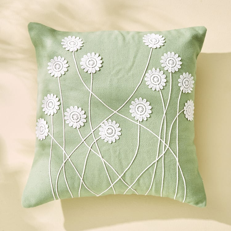 Poetry Sprig Embroidered Cushion Cover - 40x40cm