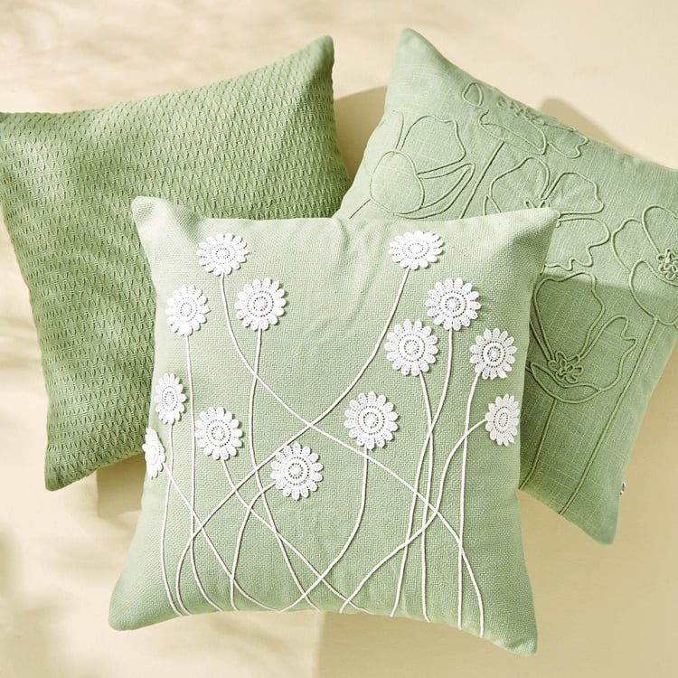 Poetry Sprig Embroidered Cushion Cover - 40x40cm