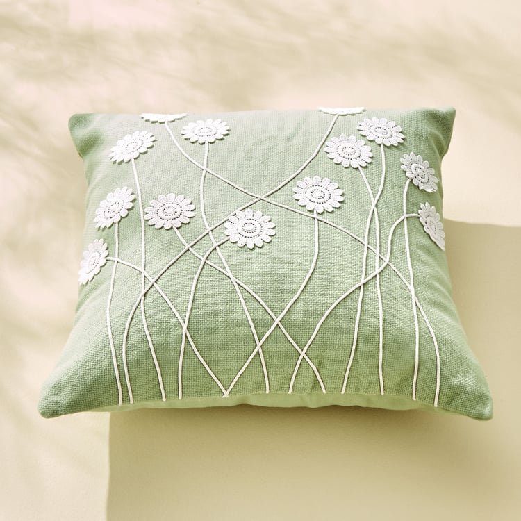 Poetry Sprig Embroidered Cushion Cover - 40x40cm