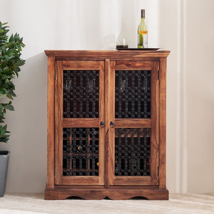 Helios Kian Sheesham Wood Bar Cabinet - Brown