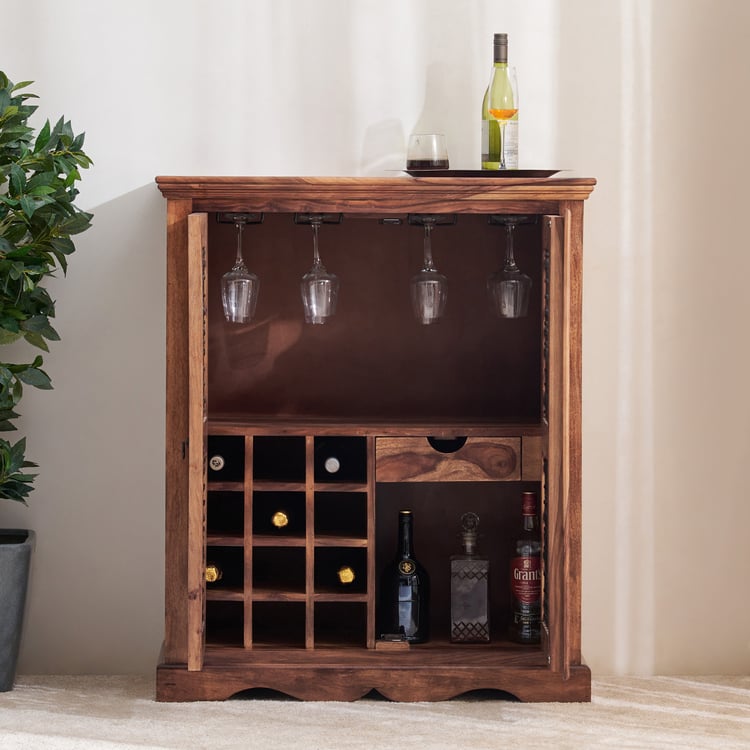 Helios Kian Sheesham Wood Bar Cabinet - Brown