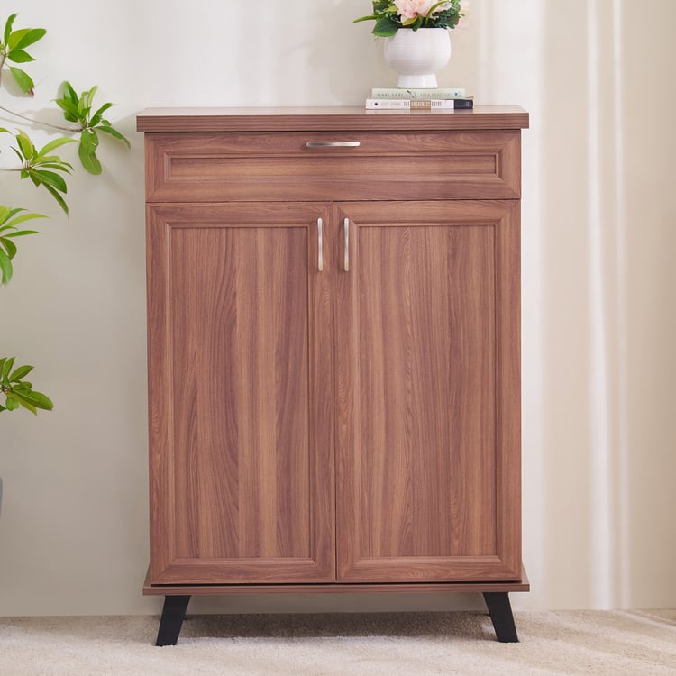 Helios Alton 12 Pairs Shoe Cabinet with Drawer - Walnut