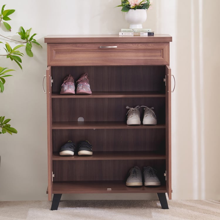 Helios Alton 12 Pairs Shoe Cabinet with Drawer - Walnut