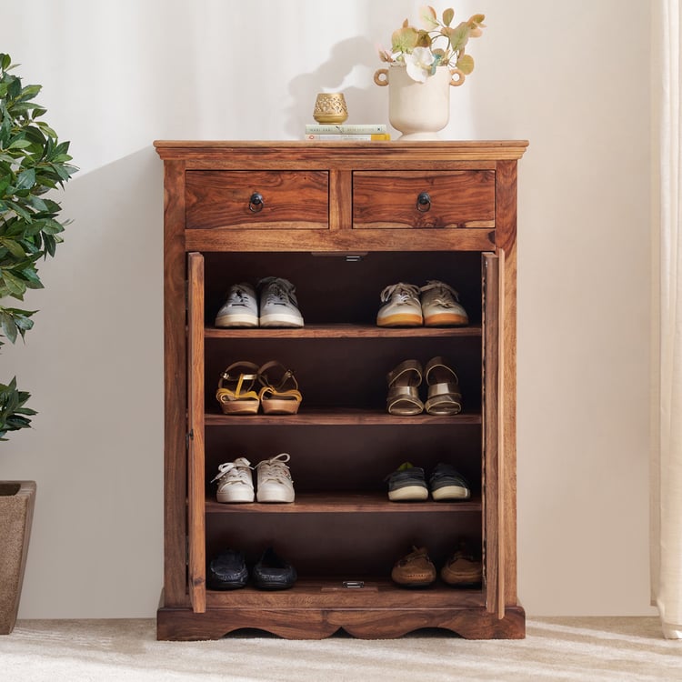 Helios Kian 12 Pairs Sheesham Wood Shoe Cabinet - Brown