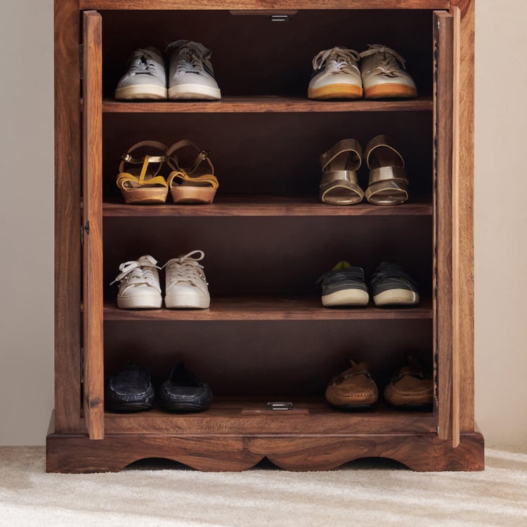 Helios Kian 12 Pairs Sheesham Wood Shoe Cabinet - Brown