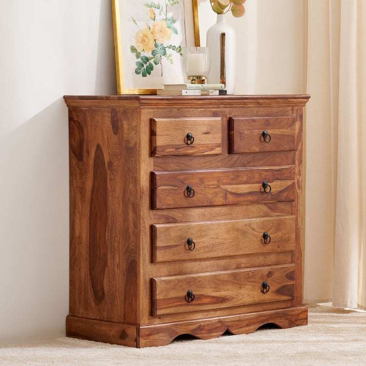 Helios Kian Sheesham Wood Chest of 5 Drawers - Brown