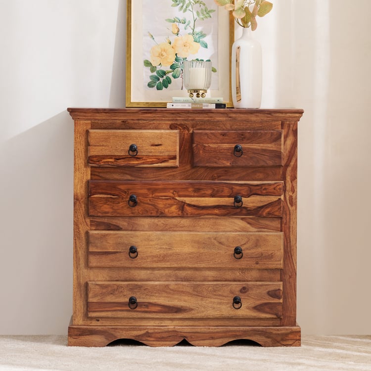 Helios Kian Sheesham Wood Chest of 5 Drawers - Brown