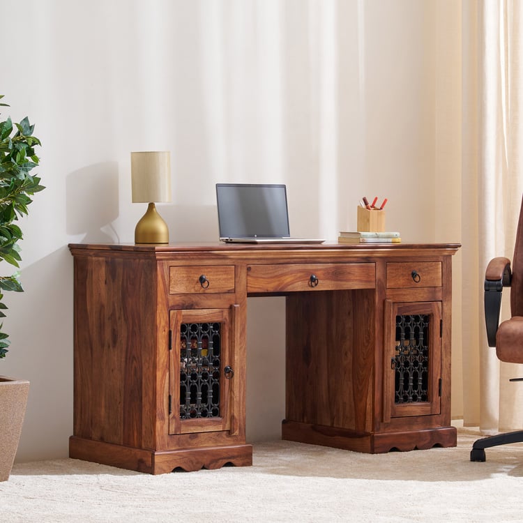 Helios Kian Sheesham Wood Study Desk - Brown