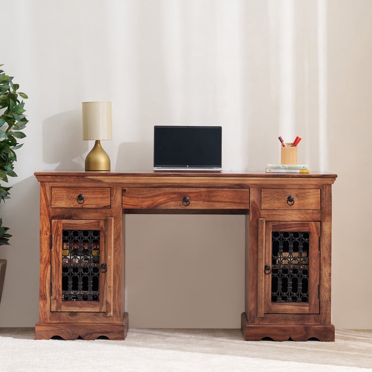 Helios Kian Sheesham Wood Study Desk - Brown