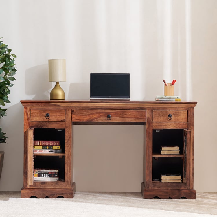 Helios Kian Sheesham Wood Study Desk - Brown