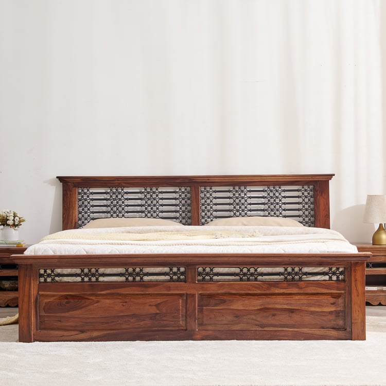 Helios Kian Sheesham Wood Queen Bed with Box Storage - Brown