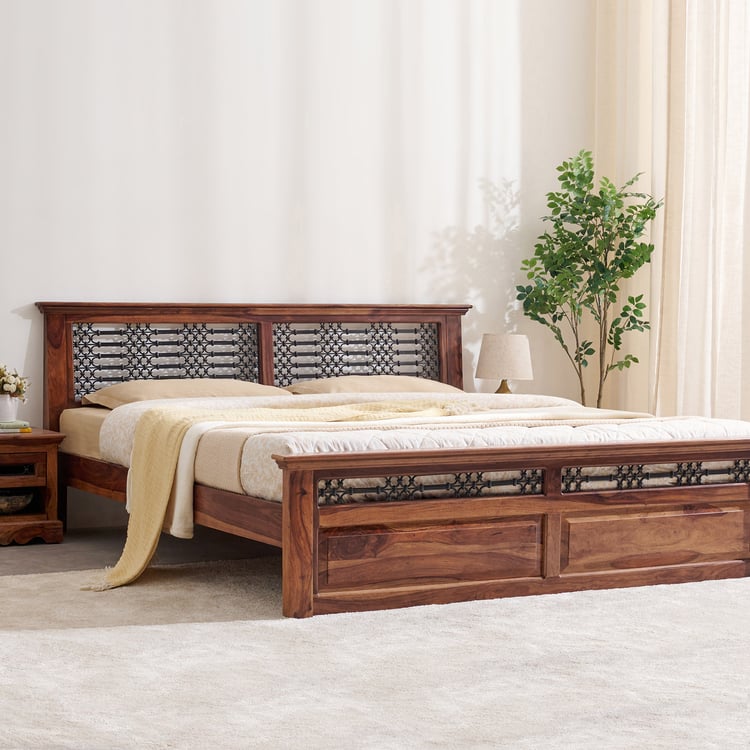 Helios Kian Sheesham Wood King Bed - Brown