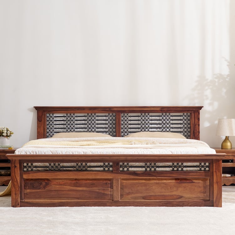 Helios Kian Sheesham Wood King Bed - Brown